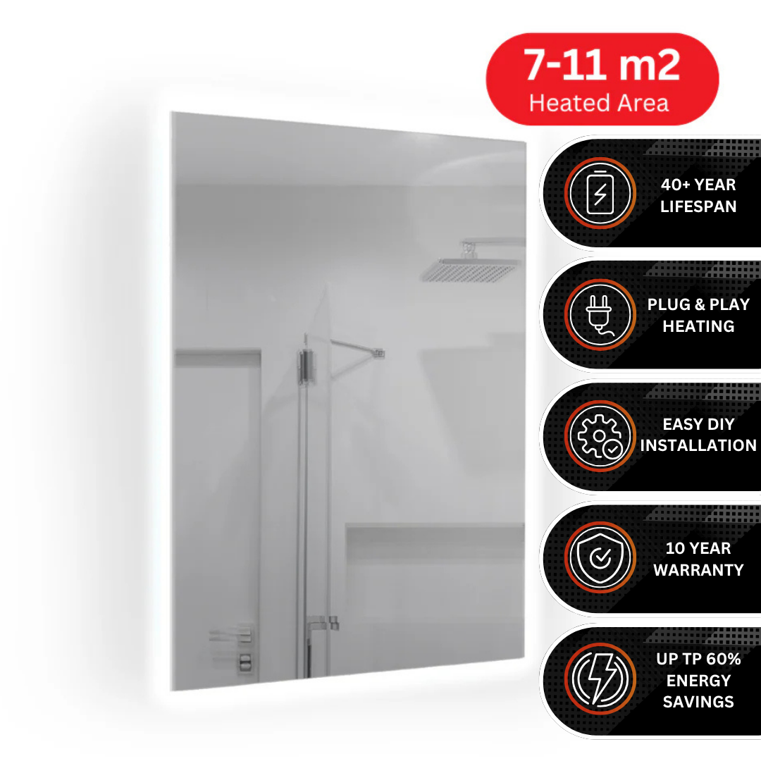 580W Solstice Mirrored IR Panel Heater With LED Backlight